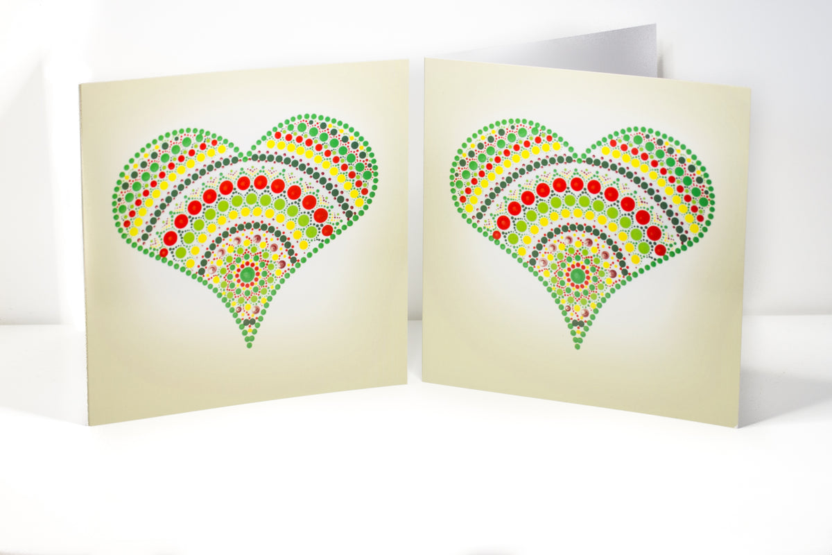 Green red yellow dot Mandala style greeting card, Birthday card