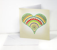 Green red yellow dot Mandala style greeting card with envelope, Birthday card