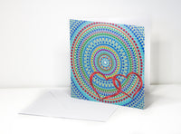 Colourful dot Mandala greeting card with envelope, blue gold red green mandala greeting card