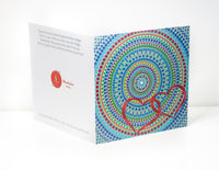 Colourful dot Mandala greeting card with red hearts