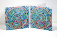 Colourful dot Mandala greeting cards, blue gold red green mandala greeting cards
