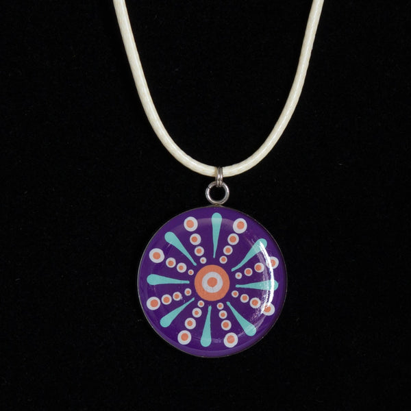 Hand painted purple Mandala style necklace by Nelly Ferrari