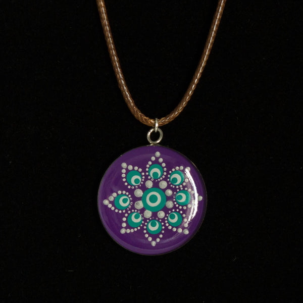 Purple silver green resin mandala pendant