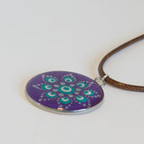 Purple silver green resin mandala pendant