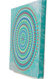 Large canvas dot mandala, red blue green yellow silver turquoise 