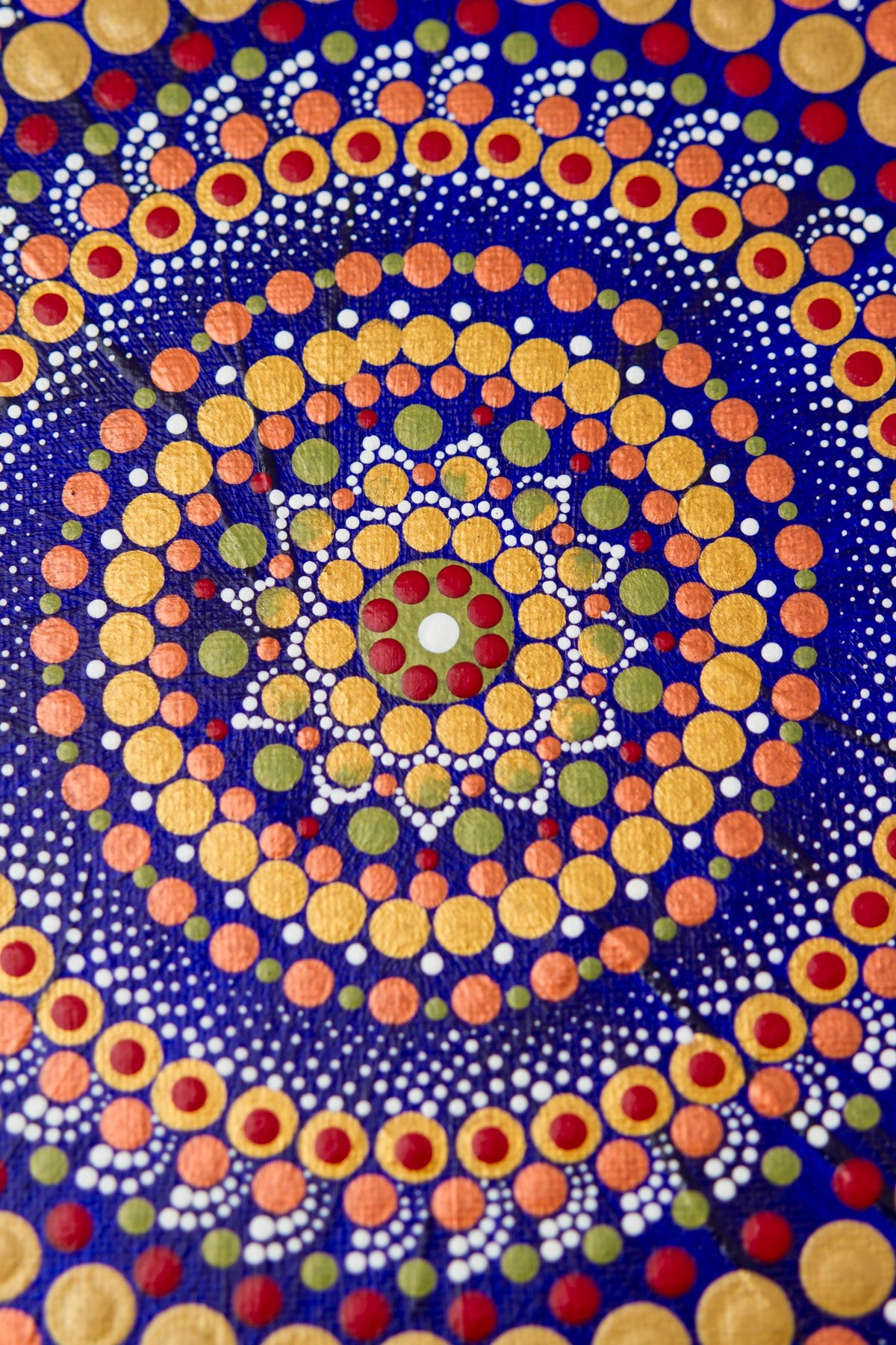 Meditation tool dot mandala blue gold bronze red green white