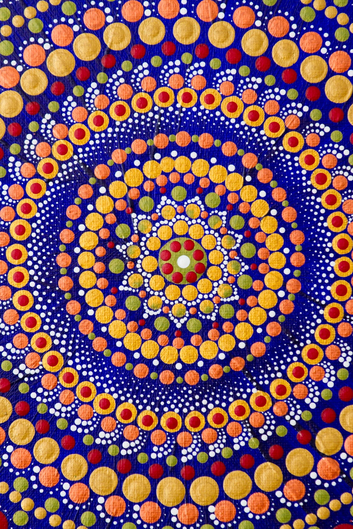 Meditation tool dot mandala blue gold bronze red green white