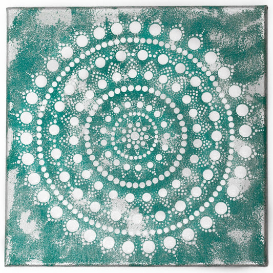 Meditation tool dot mandala turquoise silver white