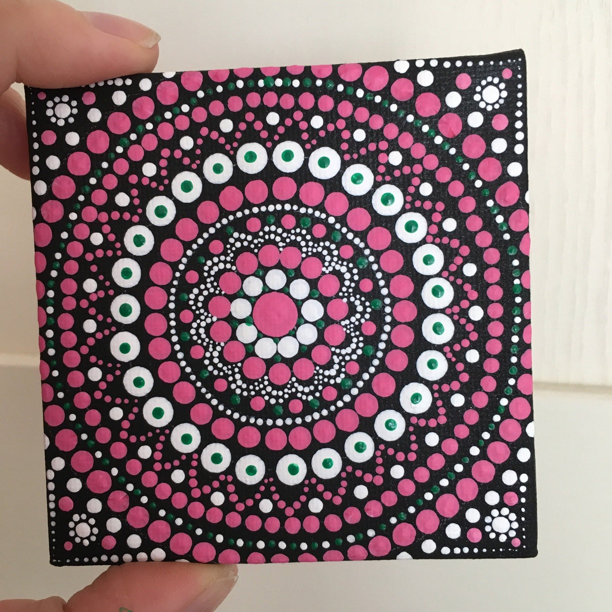 Mini mandala pink white green black Mandalove by Nelly