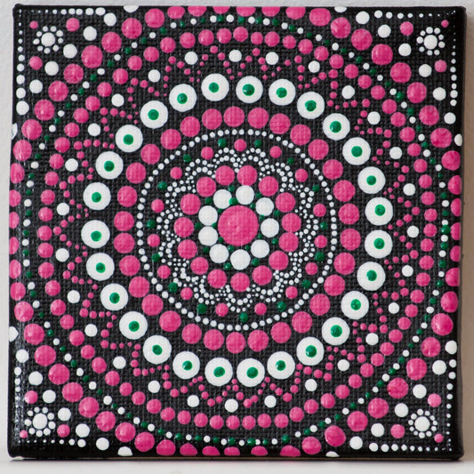 Mini mandala pink white green black