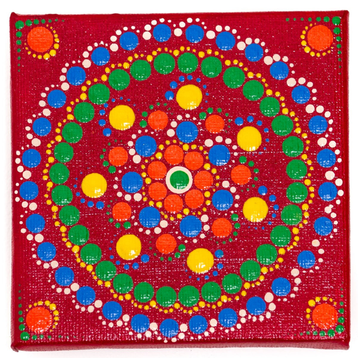 Colourful mini dot mandala red yellow green orange white