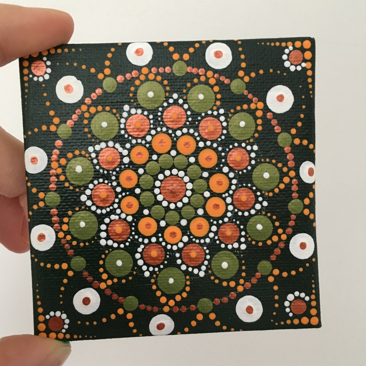 Mini dot mandala green bronze orange white black