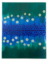 Dot painting | Flowers dot painting | blue green white yellow dot painting