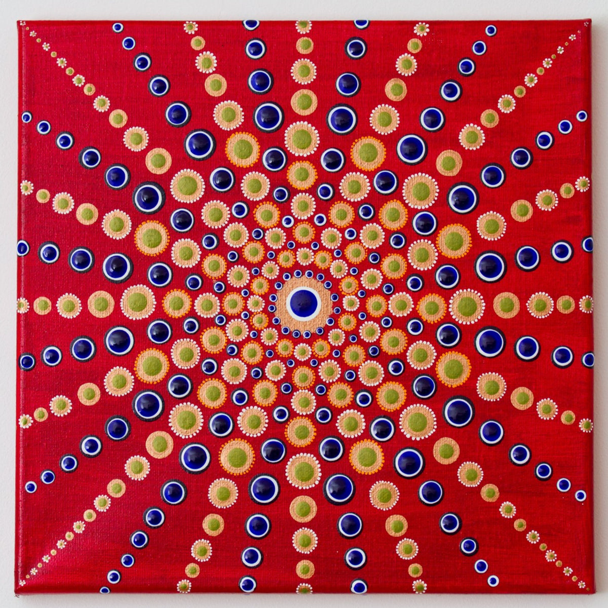 Red blue gold white orange dot mandala