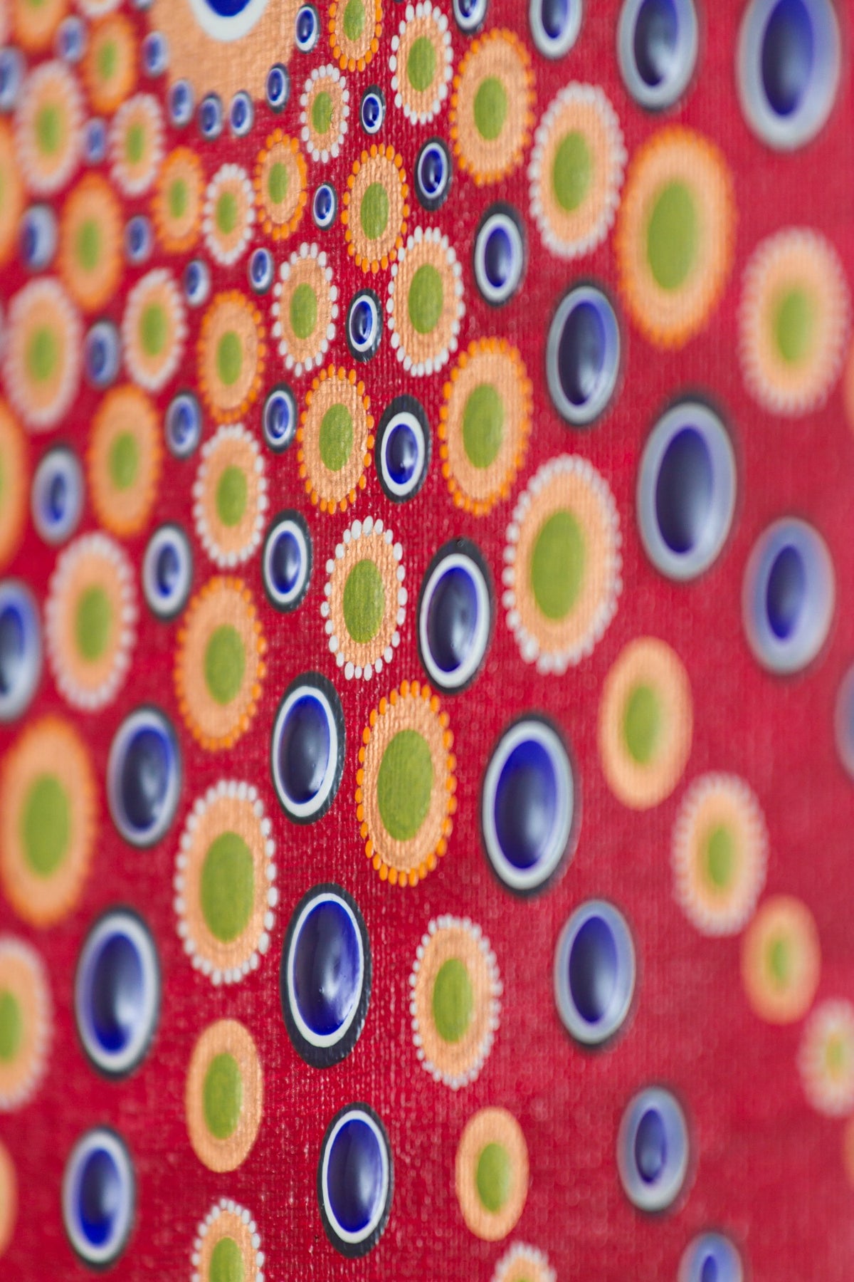 Red blue gold white orange dot mandala detail