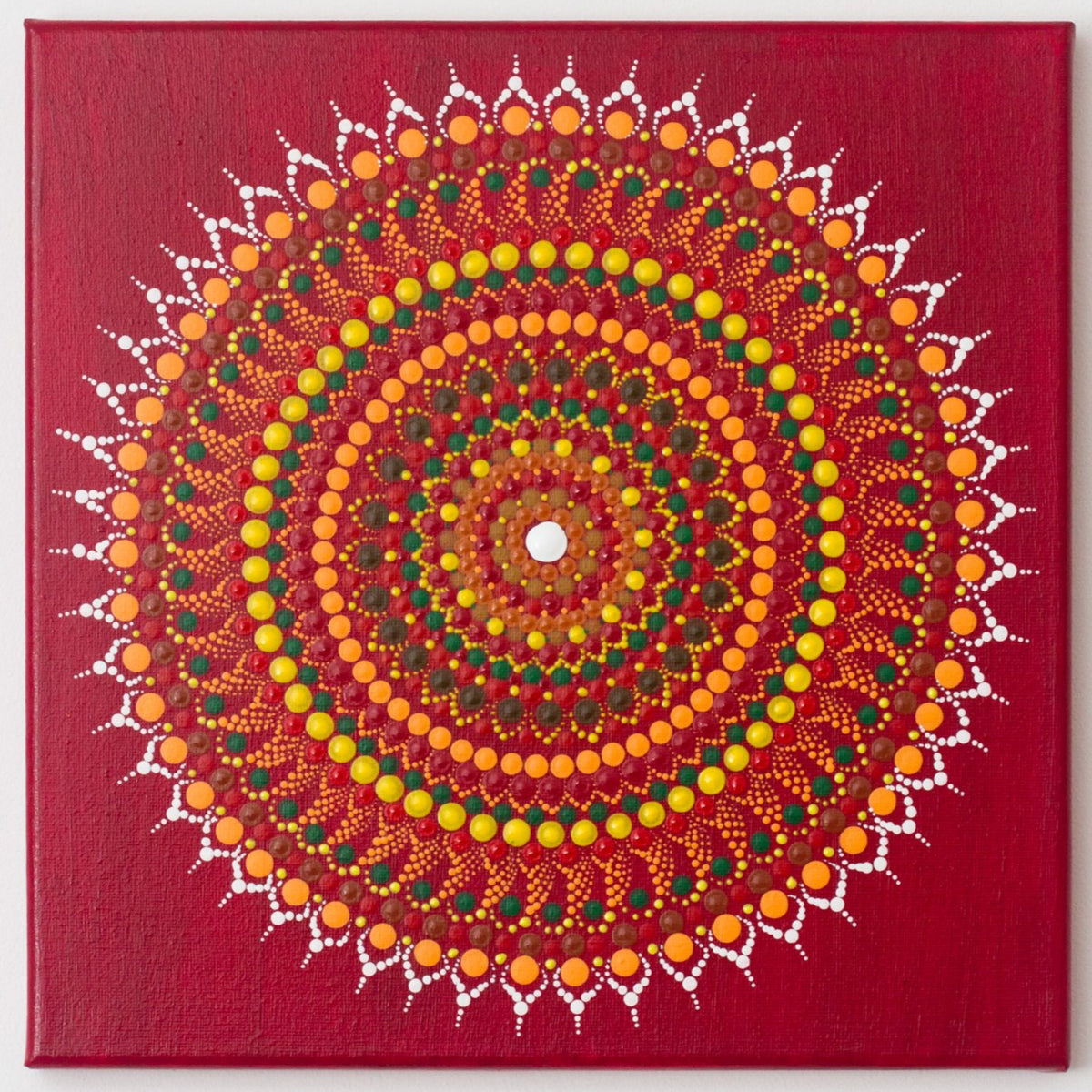 Red yellow orange green white meditation dot mandala 