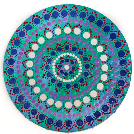 Round dot Mandala blue green red purple white 