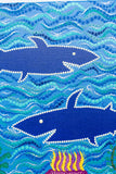 Sharks in the sea dot painting on canvas detail