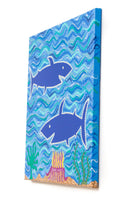 Sharks in the sea dot painting on canvas
