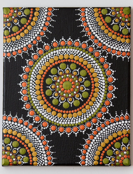 Unique dot mandala gold white bronze green black